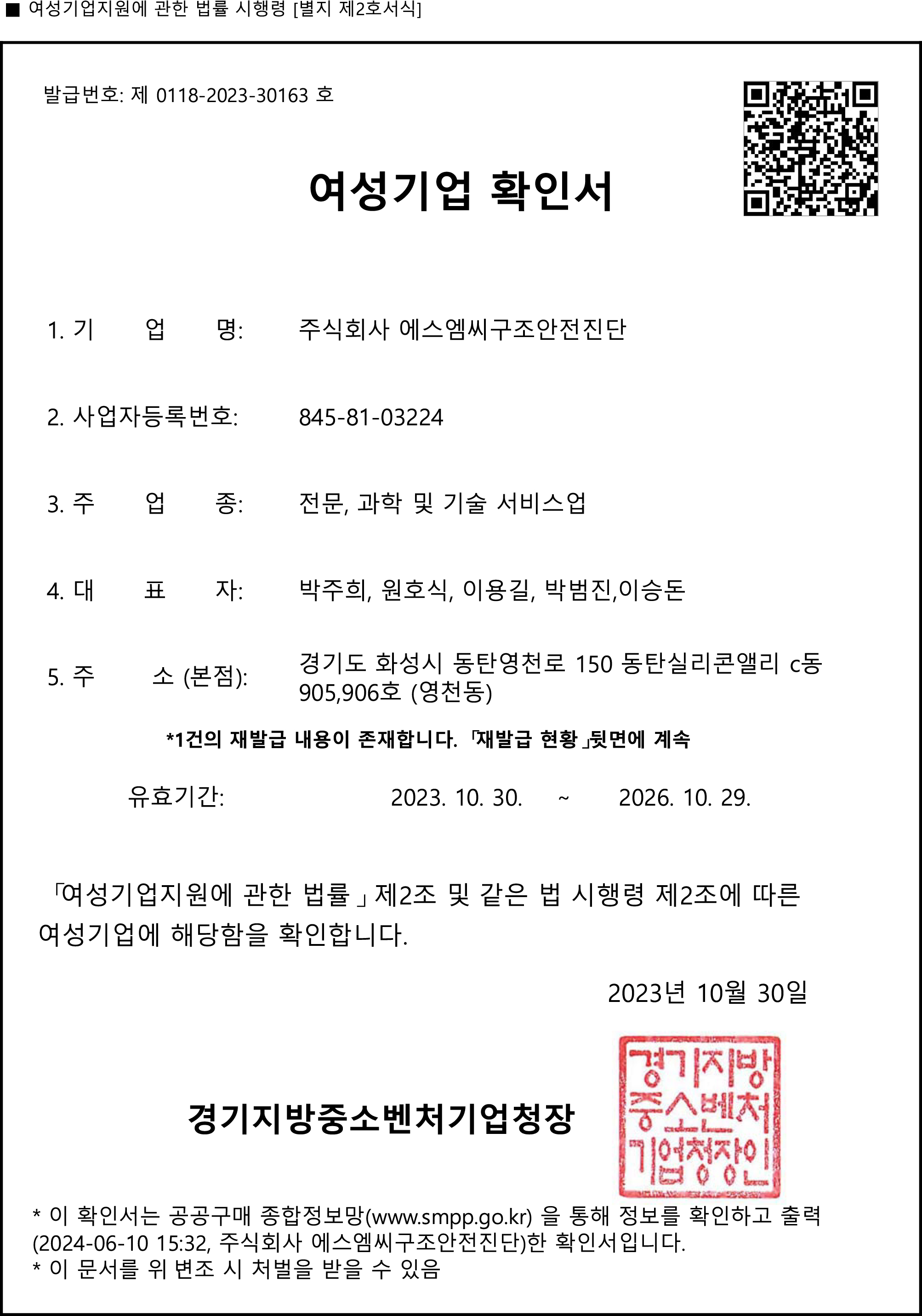 여성기업 확인서